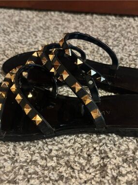 DIVA Lounge Black Jelly Sandals with Gold Pyramid Accents